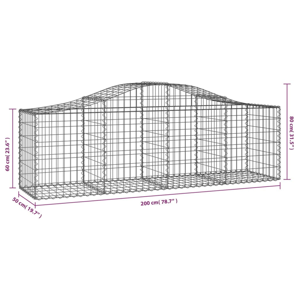 Arched Gabion Baskets Galvanised Iron 2 pcs 200 x 30 x 40/60 cm – 200 x 50 x 220/240 cm 200 x 50 x 60/80 cm