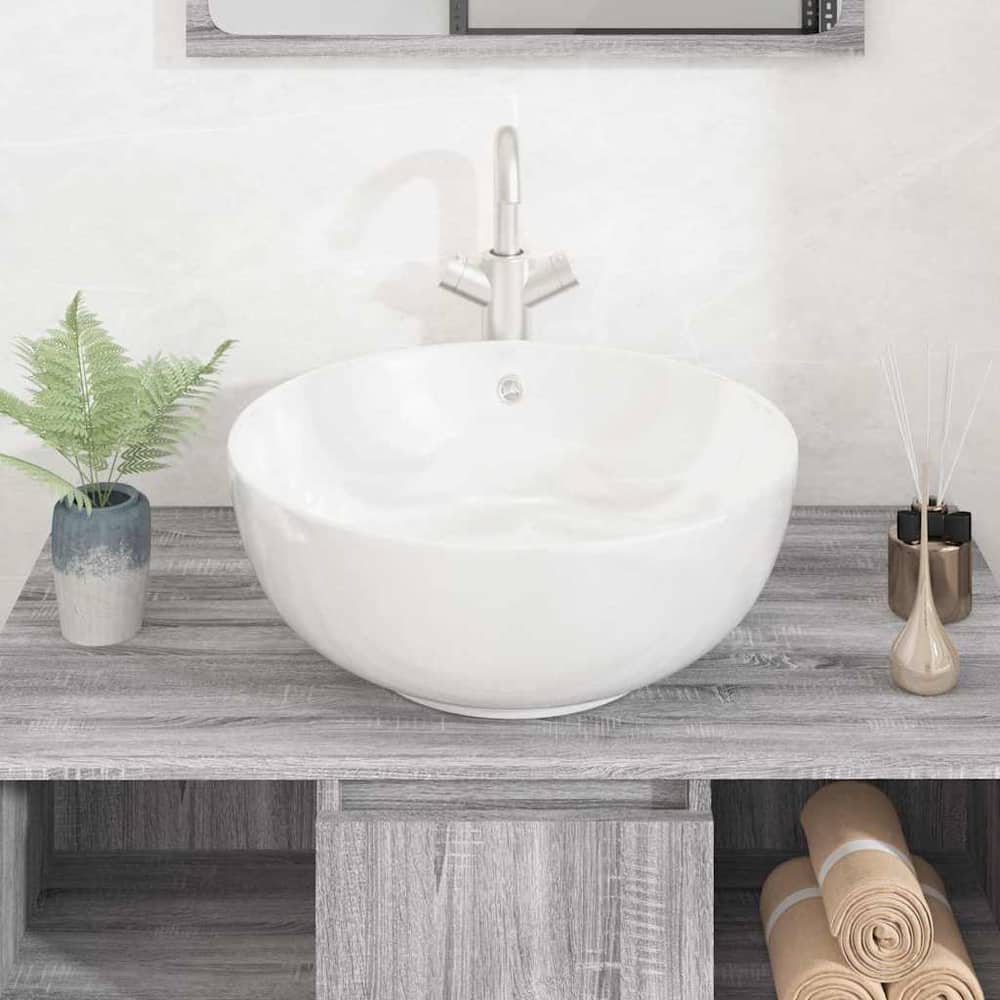 vidaXL Wash Basin White 44x17 cm Ceramic Round 3