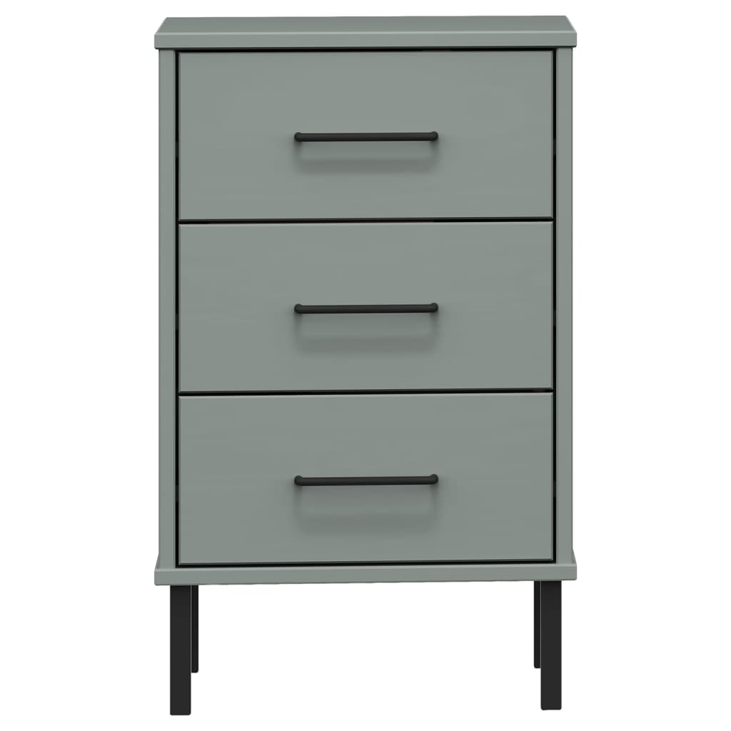 Bedside Cabinet with Metal Legs Solid Wood Pine "OSLO Grey