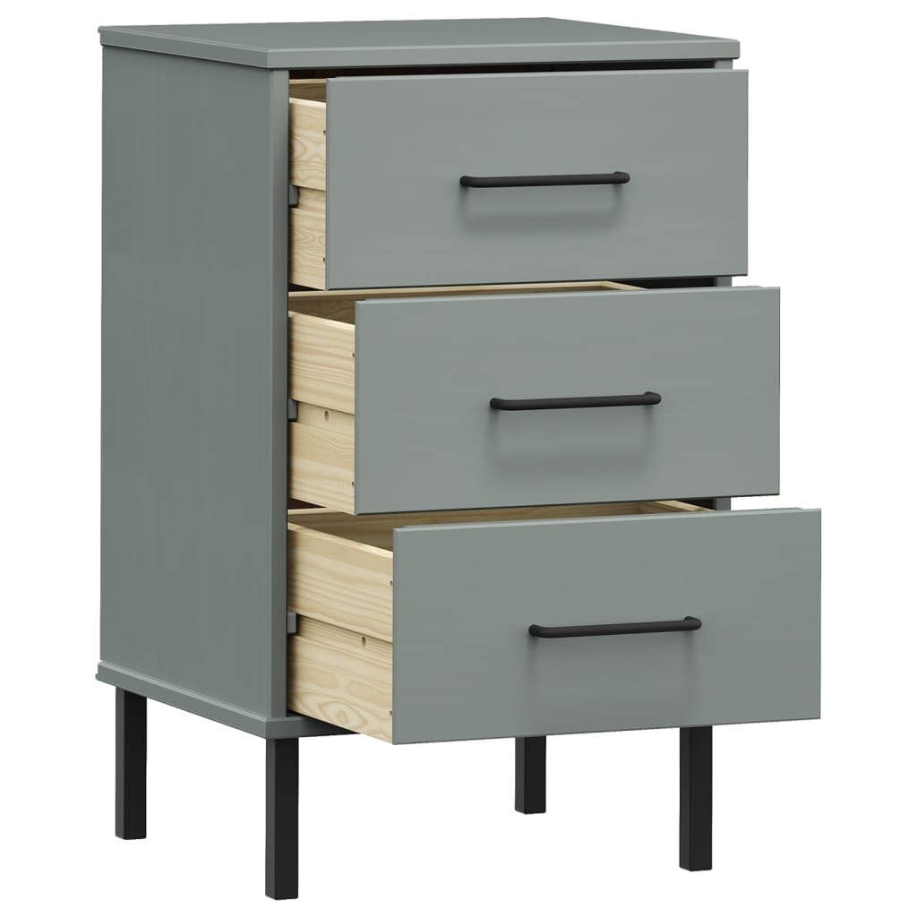Bedside Cabinet with Metal Legs Solid Wood Pine "OSLO Grey