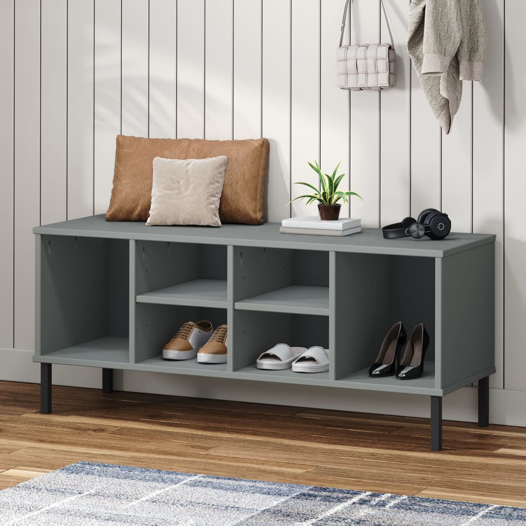 vidaXL Shoe Rack with Metal Legs Grey 106x35x45 cm Solid Wood OSLO 1