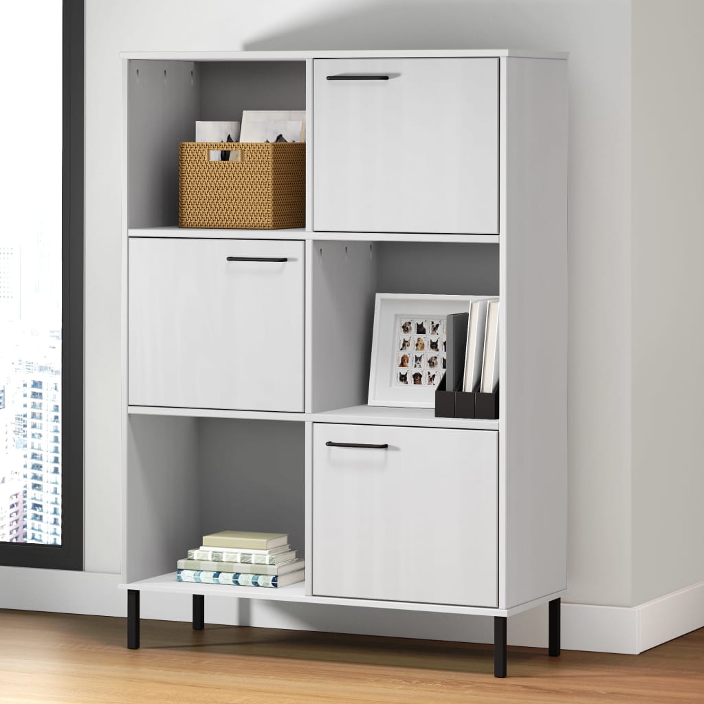 Bookcase with Metal Legs 90x35x128,5 cm Solid Wood "OSLO White