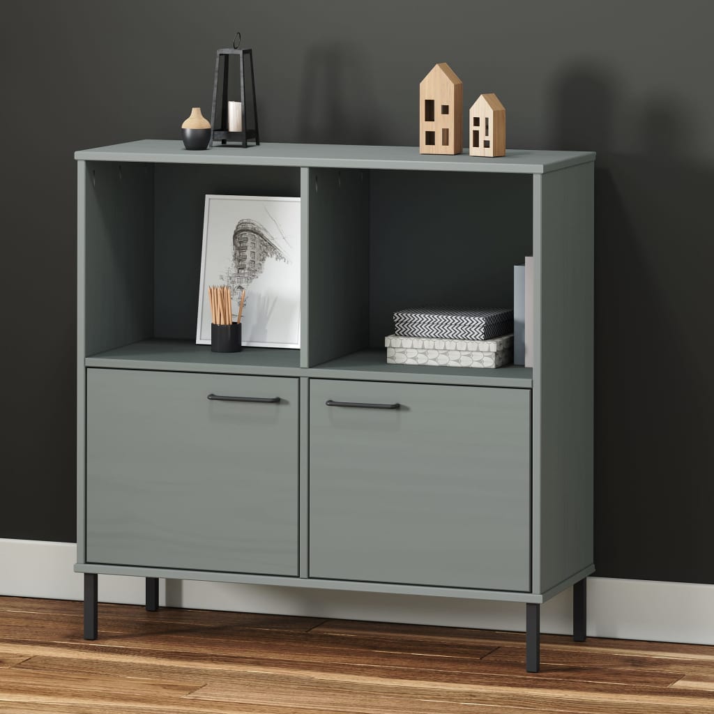 vidaXL Bookcase with Metal Legs Grey 90x35x90.5 cm Solid Wood OSLO 1