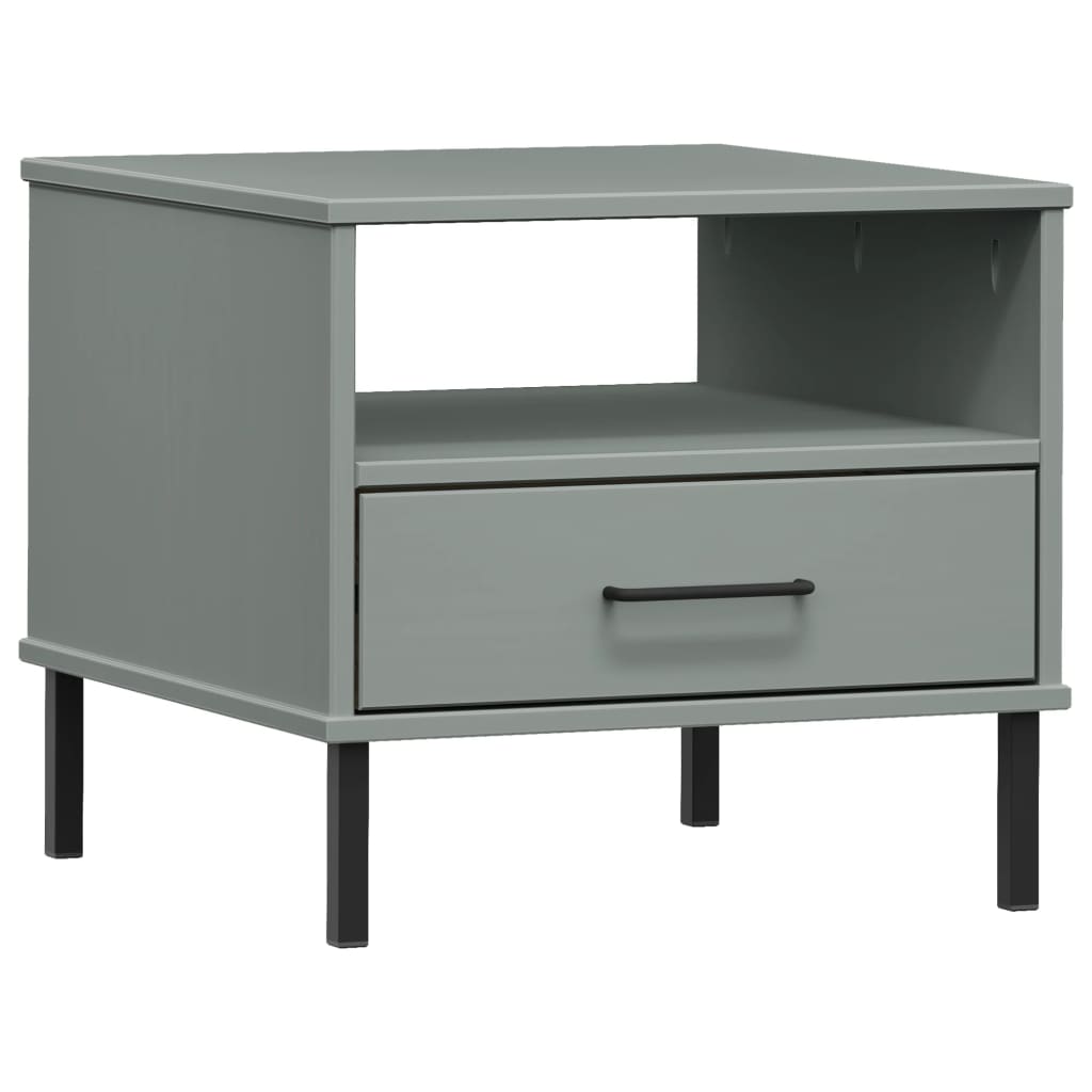 vidaXL Bedside Table with Metal Legs Grey Solid Wood Pine OSLO 2