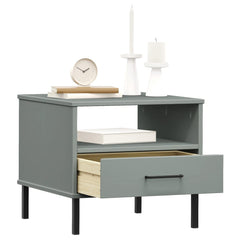 vidaXL Bedside Table with Metal Legs Grey Solid Wood Pine OSLO 3