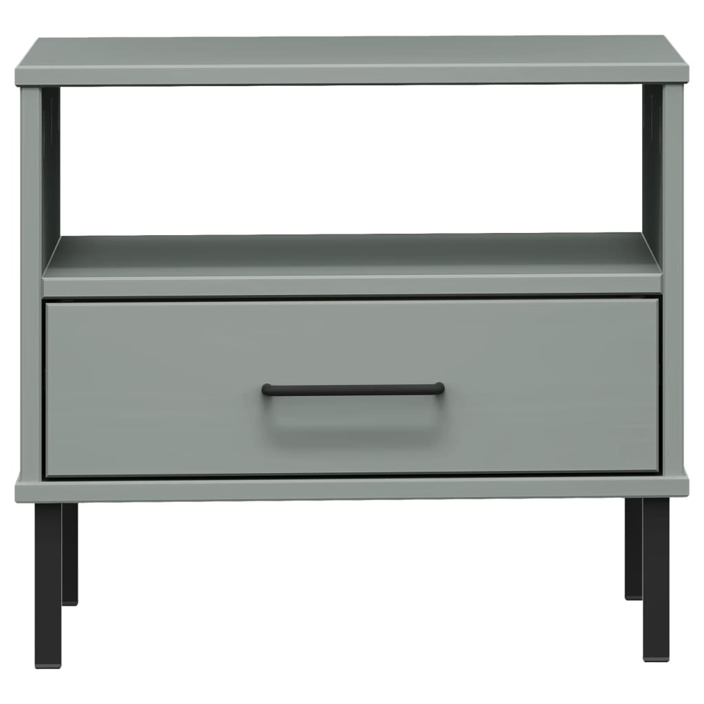 vidaXL Bedside Table with Metal Legs Grey Solid Wood Pine OSLO 4