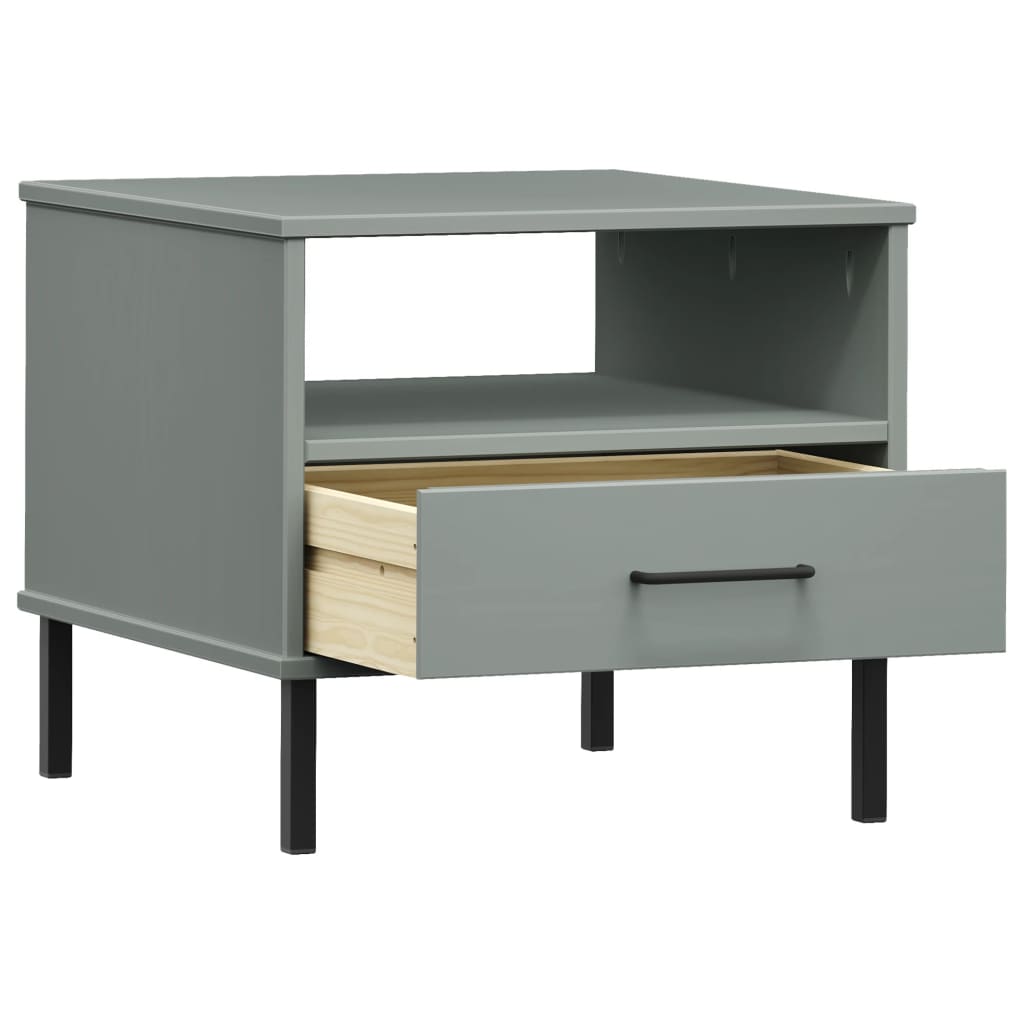 vidaXL Bedside Table with Metal Legs Grey Solid Wood Pine OSLO 5