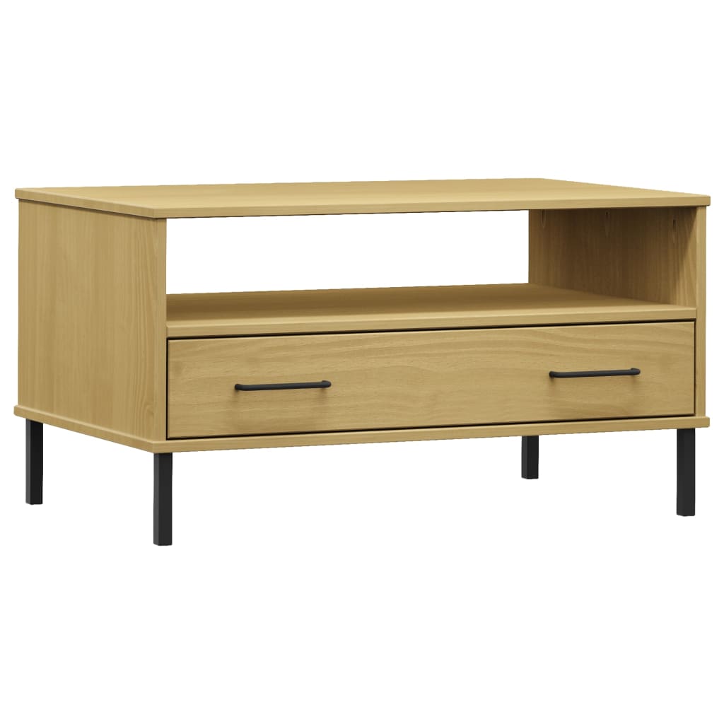 vidaXL Coffee Table with Metal Legs Brown 85x50x45cm Solid Wood OSLO 2