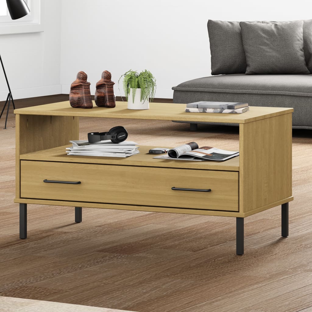 vidaXL Coffee Table with Metal Legs Brown 85x50x45cm Solid Wood OSLO 1