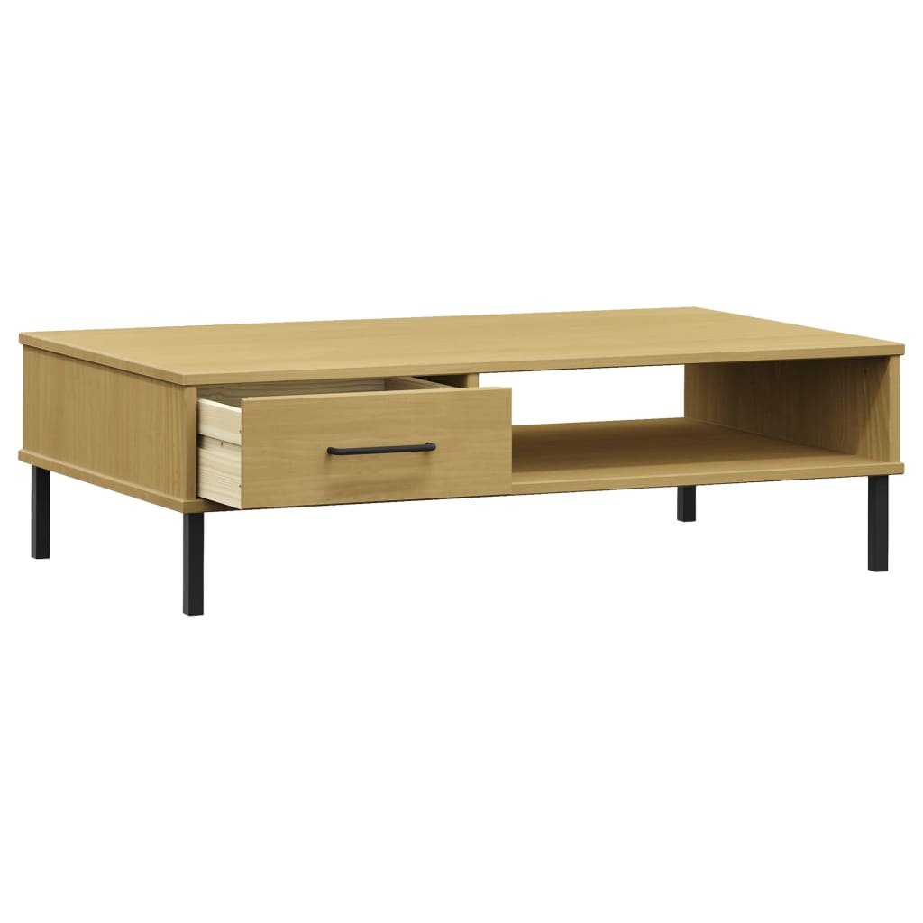 vidaXL Coffee Table with Metal Legs Brown Solid Wood Pine OSLO 5