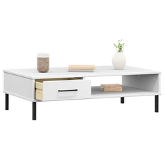vidaXL Coffee Table with Metal Legs White Solid Wood Pine OSLO 3