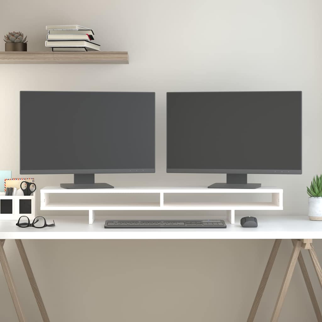 vidaXL Monitor Stand White 100x27x14 cm Solid Wood Pine 3