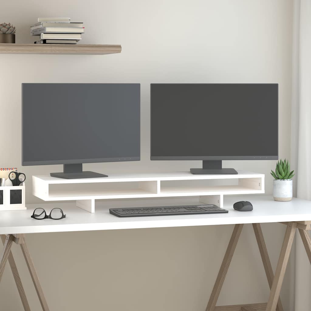 vidaXL Monitor Stand White 100x27x14 cm Solid Wood Pine 1