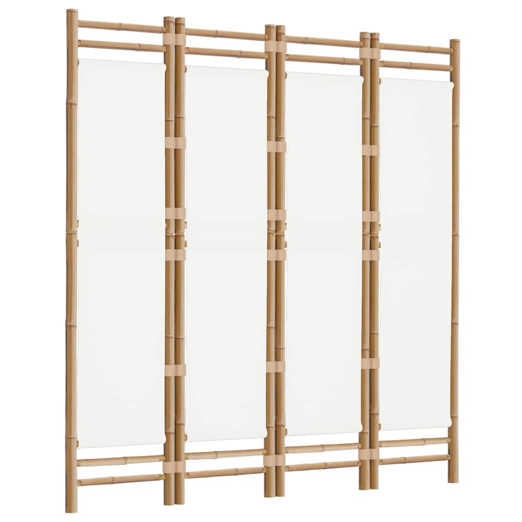 Folding 3-Panel Room Divider 120 cm Bamboo and Canvas Cream white 160 x 180 cm