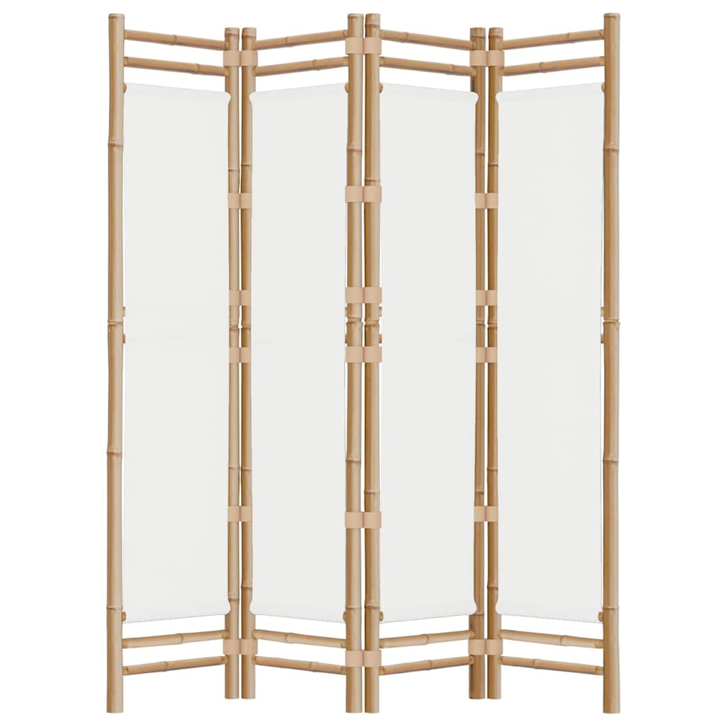Folding 3-Panel Room Divider 120 cm Bamboo and Canvas Cream white 160 x 180 cm