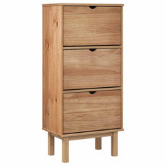 vidaXL Shoe Cabinet OTTA with 3 Drawers Brown Solid Wood Pine 2