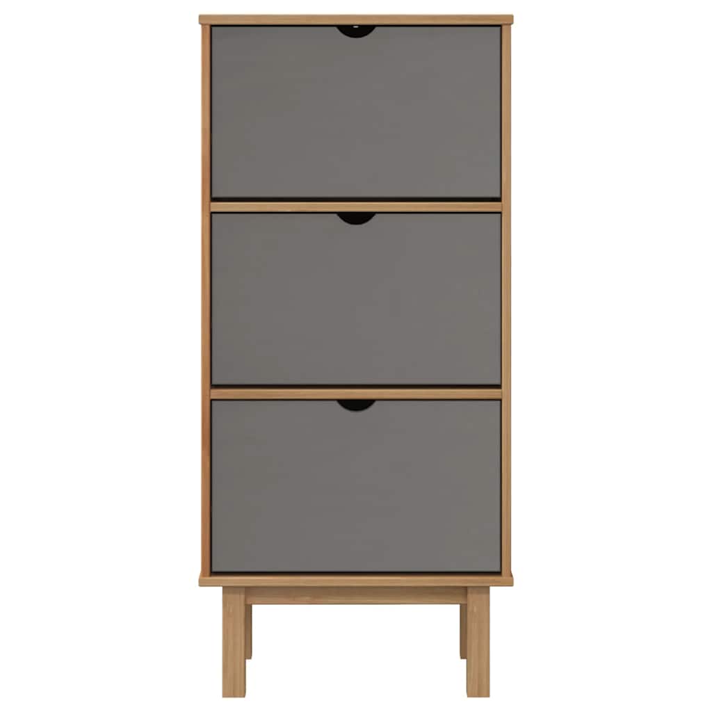 vidaXL Shoe Cabinet OTTA with 3 Drawers Brown&Grey Solid Wood Pine 4