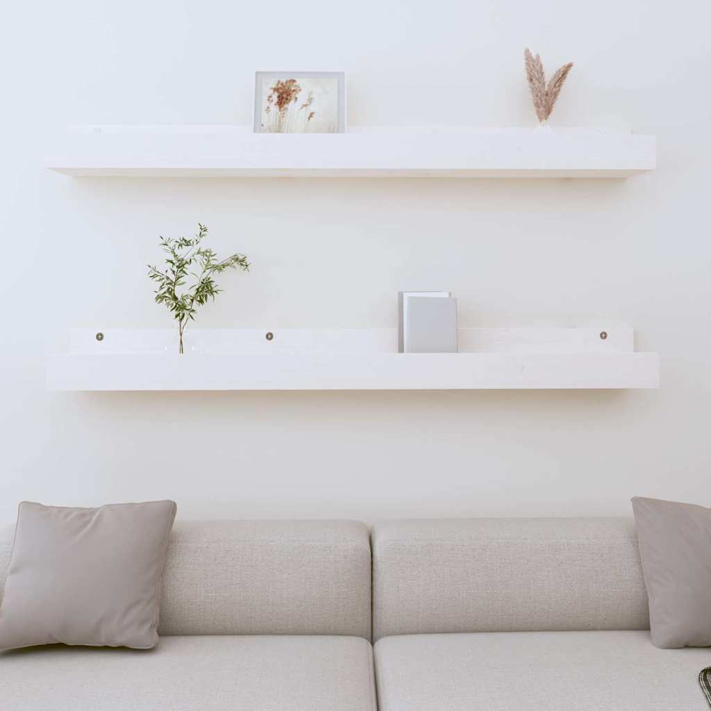 vidaXL Wall Shelves 2 pcs White 110x12x9 cm Solid Wood Pine 1