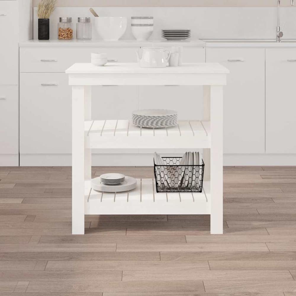 Work Bench Solid Wood Pine White 78.5 x 50 x 80 cm