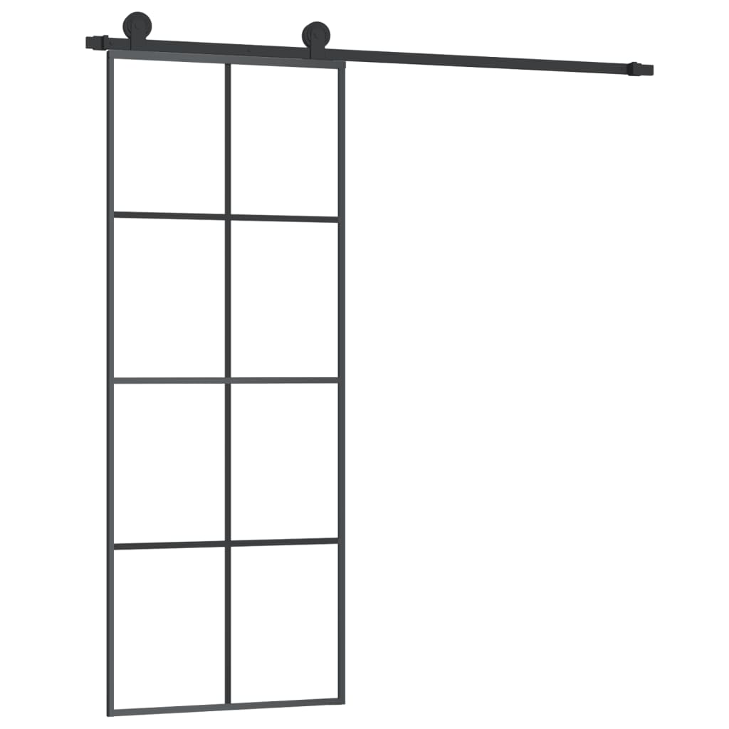 Sliding Door with Hardware Set ESG Glass&Aluminium 76 x 205 cm 4x2 grids