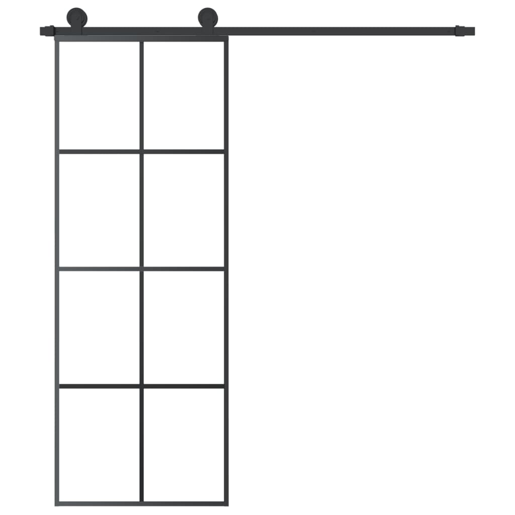Sliding Door with Hardware Set ESG Glass&Aluminium 76 x 205 cm 4x2 grids