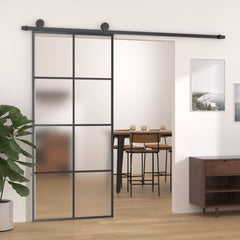 Sliding Door with Hardware Set ESG Glass&Aluminium 90 x 205 cm 4x2 grids