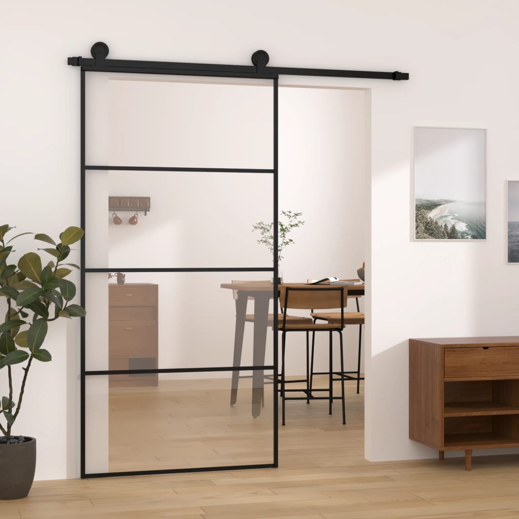 Sliding Door with Hardware Set ESG Glass&Aluminium 102.5 x 205 cm 3 horizontal bars