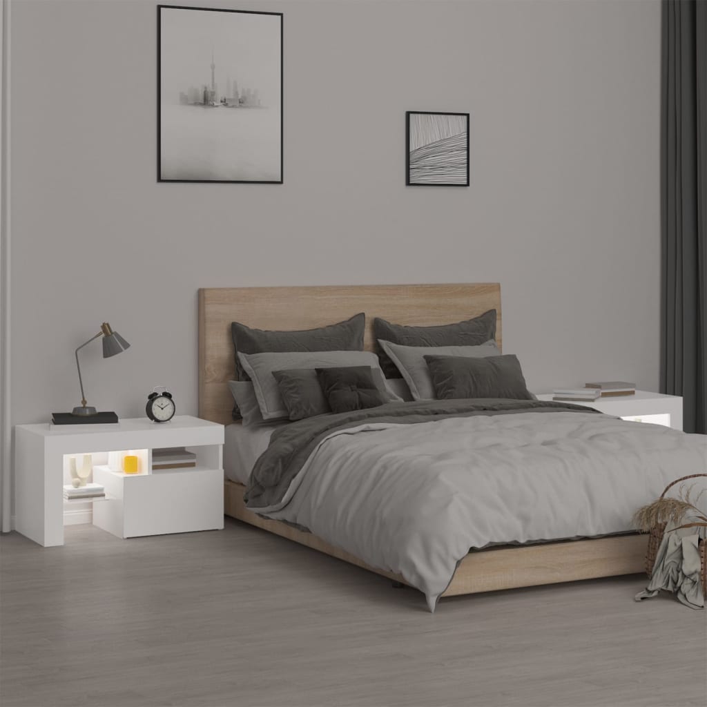 vidaXL Bedside Cabinets 2 pcs with LED Lights White 70x36.5x40 cm 4