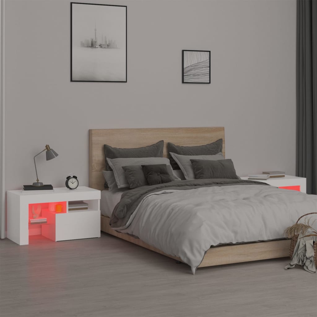 vidaXL Bedside Cabinets 2 pcs with LED Lights White 70x36.5x40 cm 6