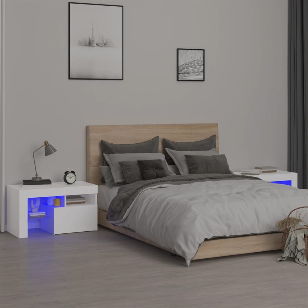 vidaXL Bedside Cabinets 2 pcs with LED Lights White 70x36.5x40 cm 1