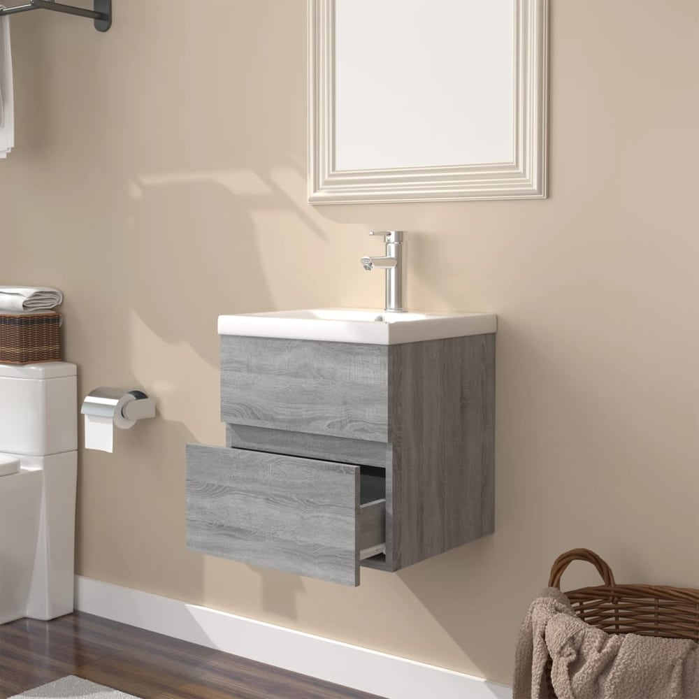 vidaXL Sink Cabinet with Built-in Basin Grey Sonoma Engineered Wood 3