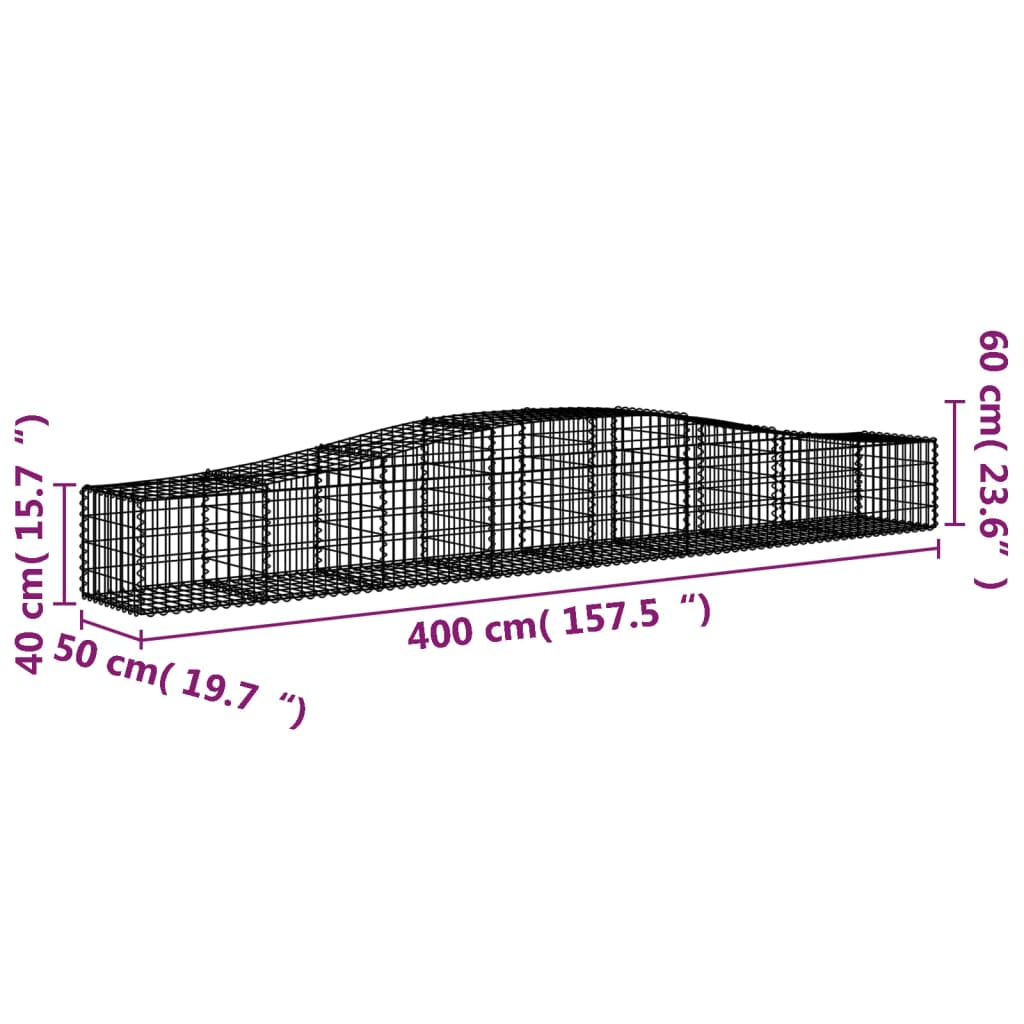 vidaXL Arched Gabion Basket 400x50x40/60 cm Galvanised Iron 5