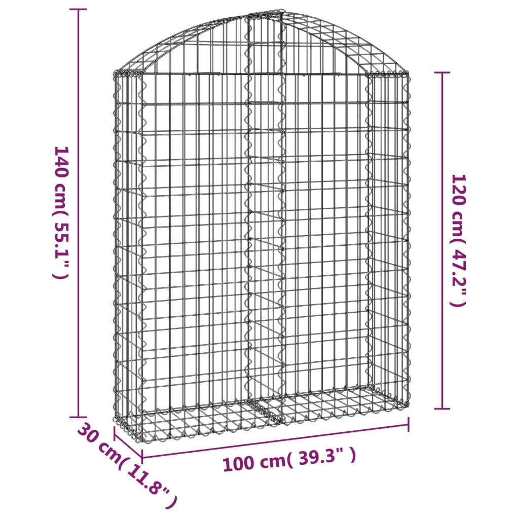 vidaXL Arched Gabion Basket 100x30x120/140 cm Galvanised Iron 5