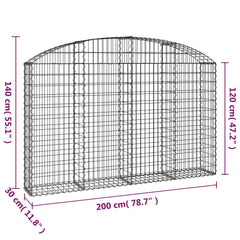 vidaXL Arched Gabion Basket 200x30x120/140 cm Galvanised Iron 5