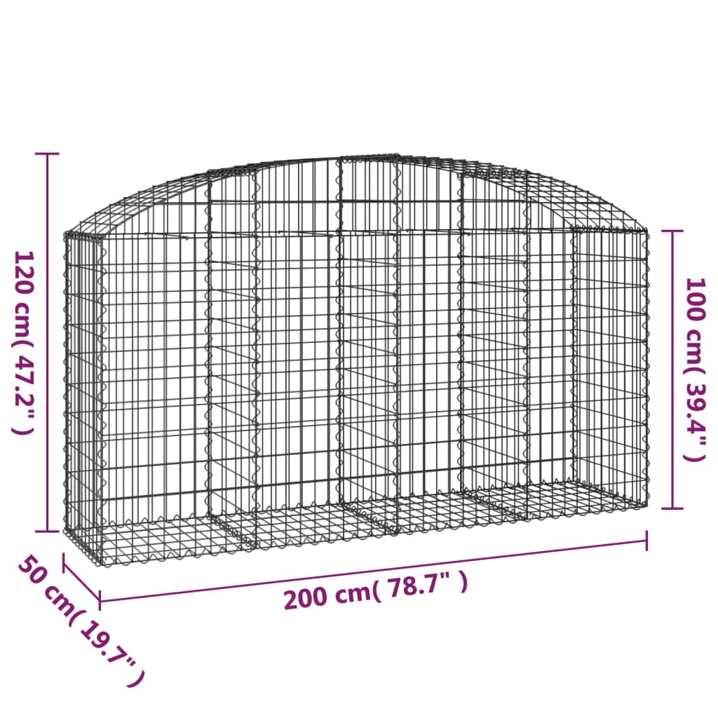 vidaXL Arched Gabion Basket 200x50x100/120 cm Galvanised Iron 5