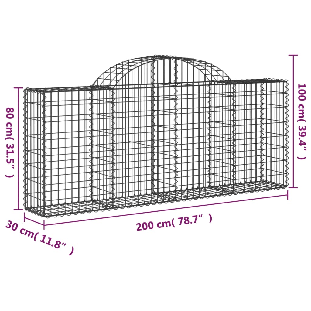 vidaXL Arched Gabion Basket 200x30x80/100 cm Galvanised Iron 5