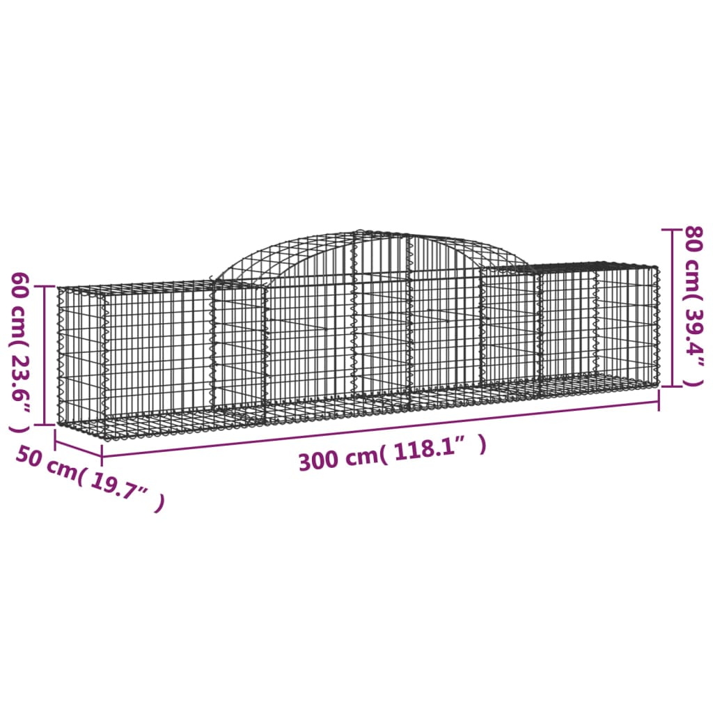 vidaXL Arched Gabion Basket 300x50x60/80 cm Galvanised Iron 5