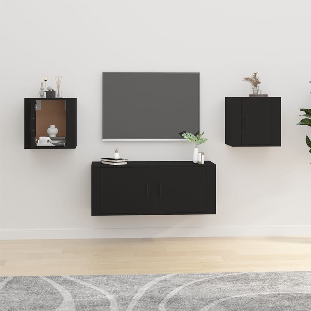 vidaXL 2 Piece Wall-mounted TV Cabinet Set Black 40x34,5x40 cm 1