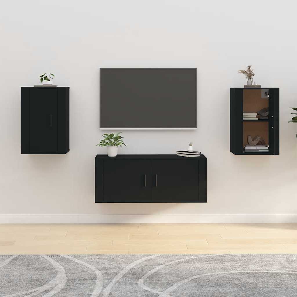 vidaXL 2 Piece Wall-mounted TV Cabinet Set Black 40x34,5x60 cm 1