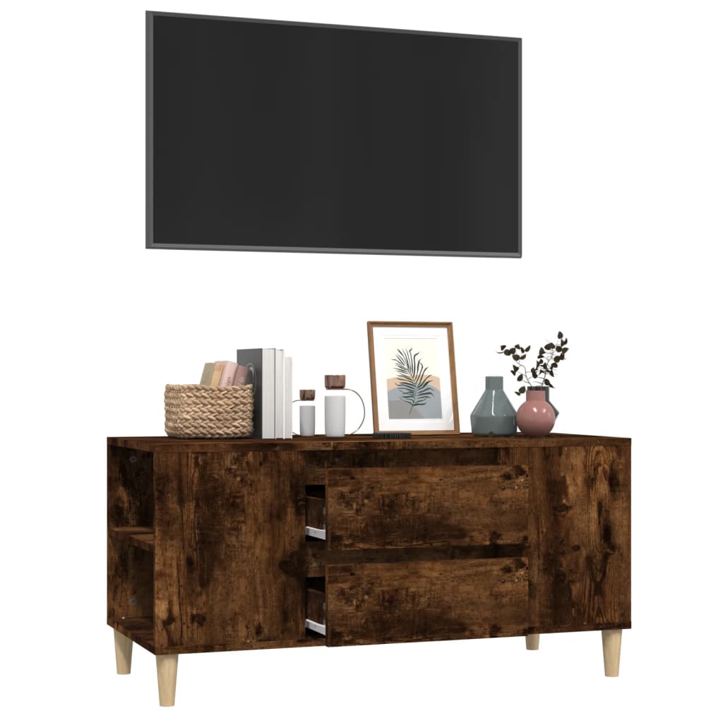 vidaXL TV Cabinet Smoked Oak 102x44.5x50 cm Engineered Wood 5