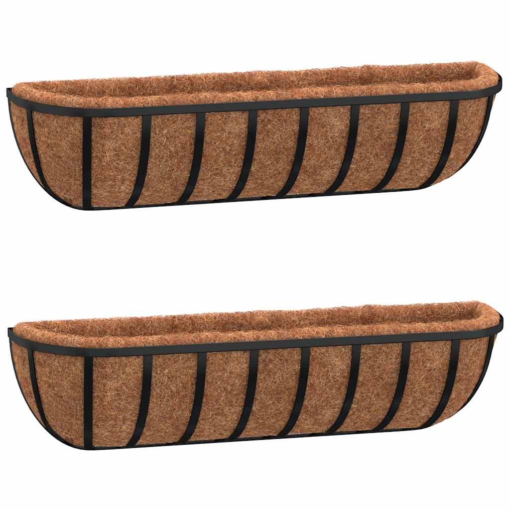 vidaXL Wall Troughs 2 pcs with Coco Liners Black 61x19x16 cm Steel 2