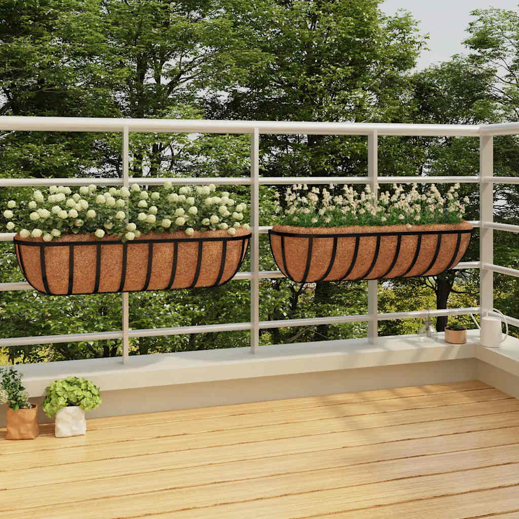 vidaXL Wall Troughs 2 pcs with Coco Liners Black 61x19x16 cm Steel 1