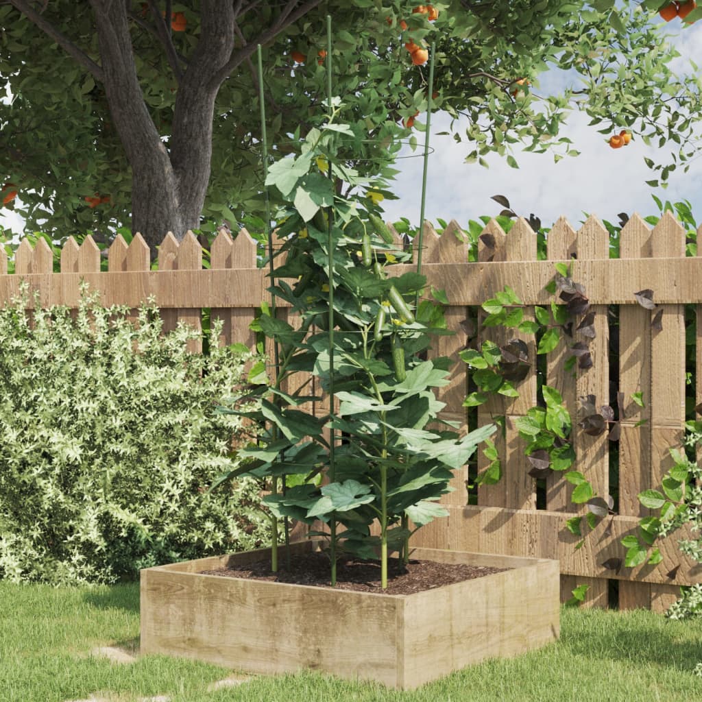 vidaXL Garden Plant Supports with 4 Rings 5 pcs Green 90 cm Steel 1