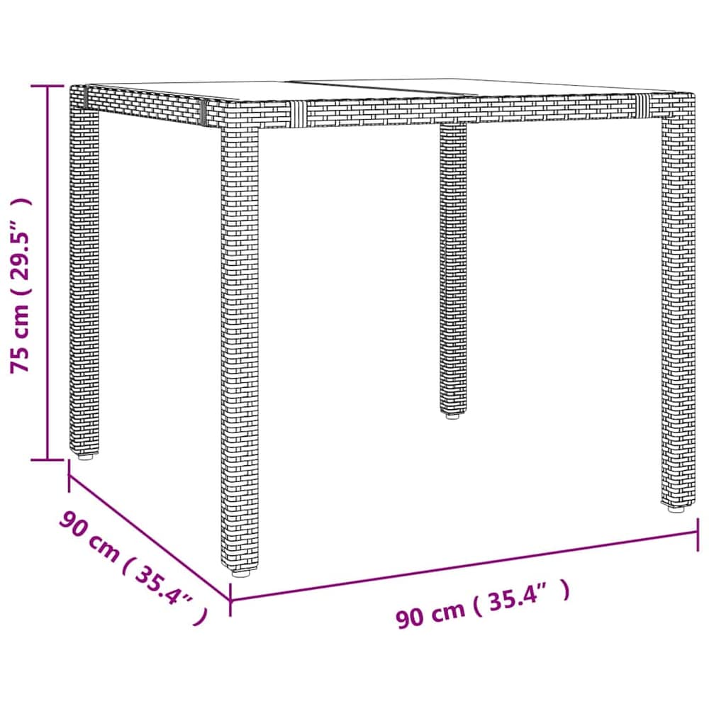 Garden Table with Top Poly Rattan Glass Beige 90 x 90 x 75 cm