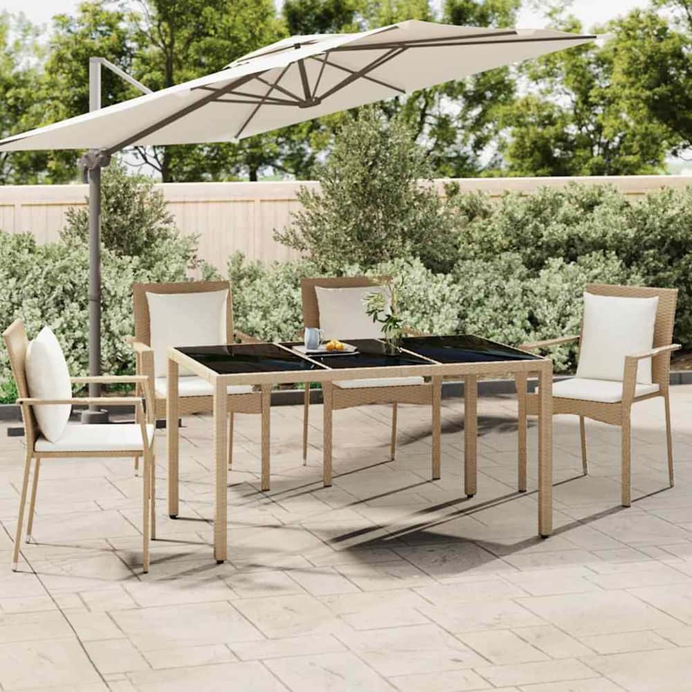 Garden Table with Top Poly Rattan Glass Beige 150 x 90 x 75 cm