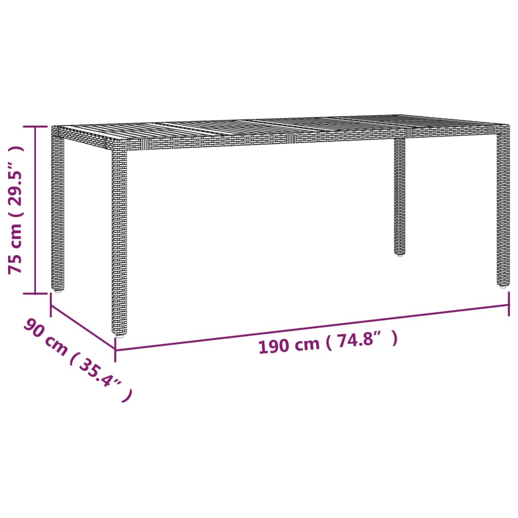 Garden Table with Wooden Top Solid Acacia Wood Black 190 x 90 x 75 cm