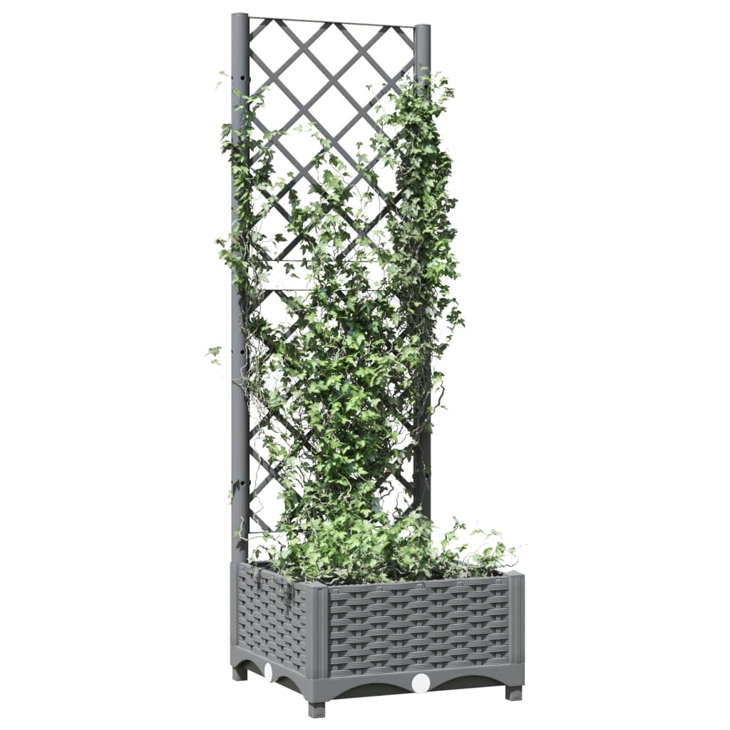Garden Planter with Trellis PP without Wheels Height 121.5 cm Light grey 40 cm 40 cm