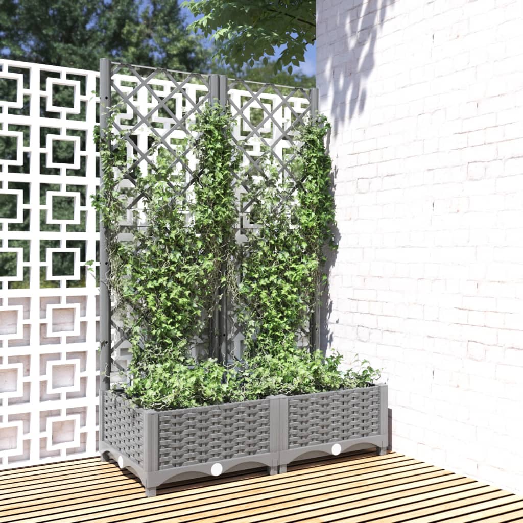 Garden Planter with Trellis PP without Wheels Height 121.5 cm Light grey 80 cm 40 cm