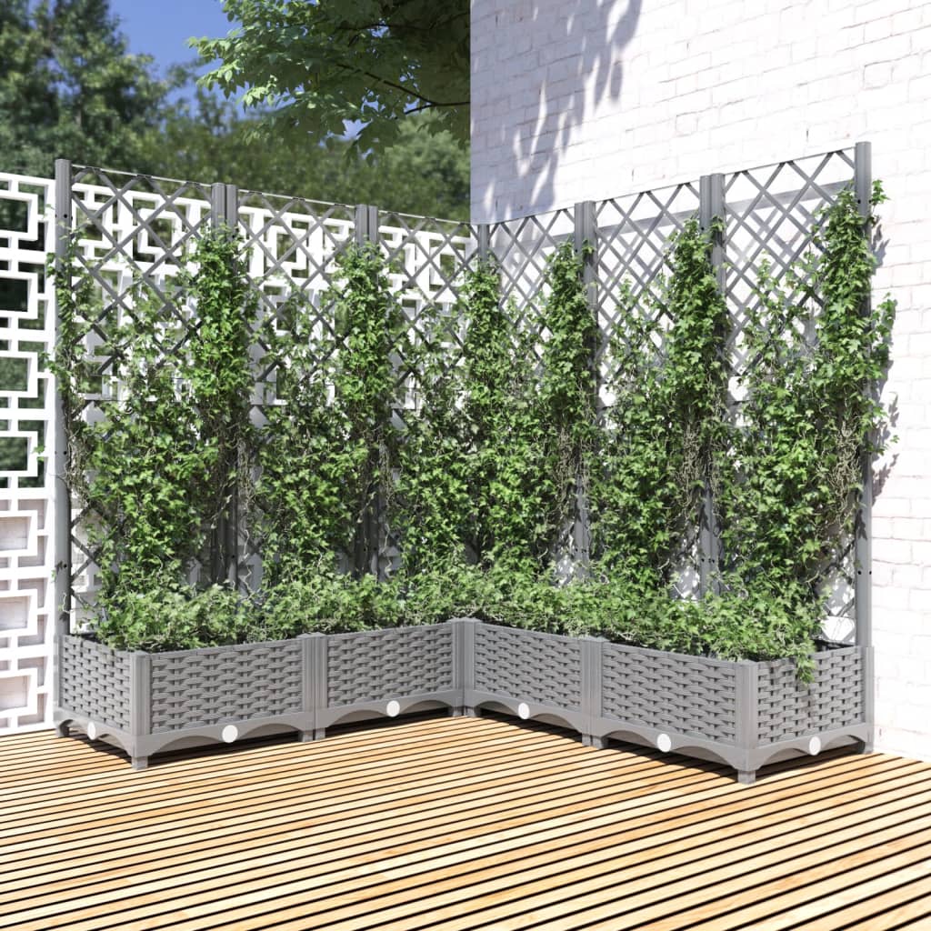 Garden Planter with Trellis PP without Wheels Height 121.5 cm Light grey 120 cm 120 cm