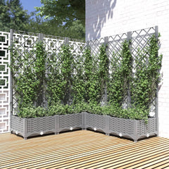 Garden Planter with Trellis PP without Wheels Height 121.5 cm Light grey 120 cm 120 cm